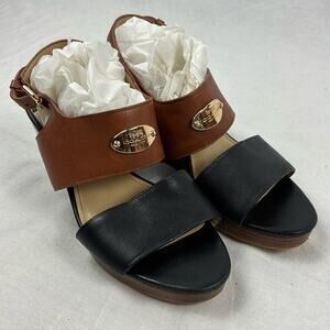 Coach Hendrick Black Tan Wedge Sandal